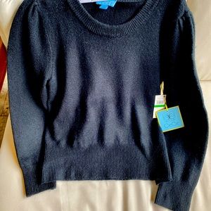 Black CeCe sweater size L with pleats on shoulder. New with tags. Retails $89